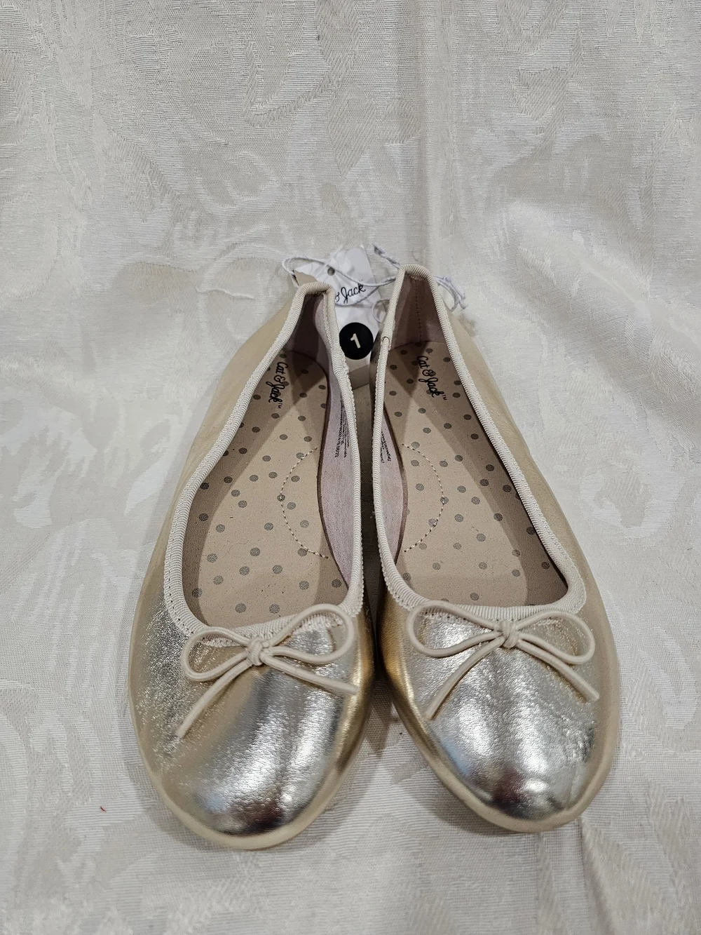 Cat & Jack Girls Gold Metallic Ballet Flats with Bow Trim